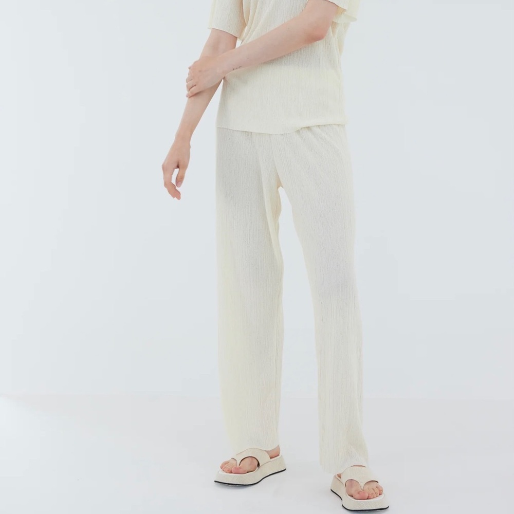 Nwot Source Unknown Plisse Cream Pants - image 2